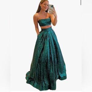 Sexy Two Piece Sequin A-line gown